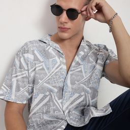 SHOWOFF Geometric Printed Comfort Spread Collar Relaxed Fit Shirt-image-46