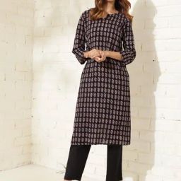 Fabindia Black Cotton Bagh Printed Long Kurta-image-30
