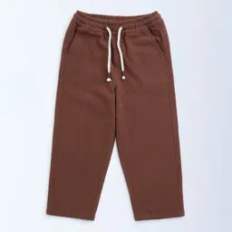 HOP Kids by Westside Brown Solid Mid-Rise Cotton Trousers-picture-43
