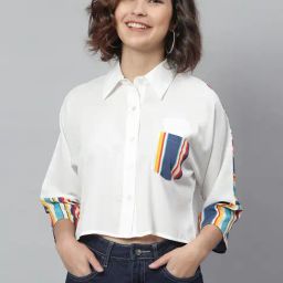 KASSUALLY White Relaxed Fit Crop Shirt-image-64