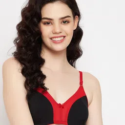 Clovia Women Black & Red Colourblocked Cotton Bra-23