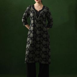 Jaipur Kurti Floral Printed Notch Neck Pure Cotton Straight Kurta-picture-37