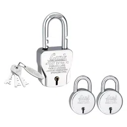 Link Atoot Extra 70 mm SS Silver Finish with New Round 50 mm Padlock 3 Keys, (Set of 3 Pcs)-1