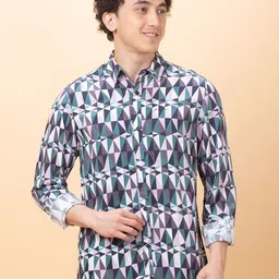 Being Human Men Classic Fit Spread Collar Geometric Printed Cotton Casual Shirt-image-23