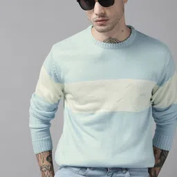 Roadster Men Blue & Off White Colourblocked Pullover-picture-10