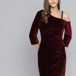 VAARARO Women One Shoulder Ruffles Tulip Hem Velvet Sheath Mini Dress-picture-6
