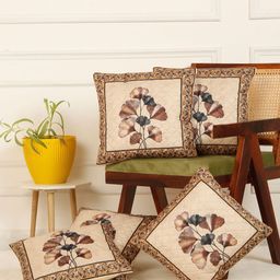 HOSTA HOMES Cream-Coloured & Black Set of 5 Floral Velvet Square Cushion Covers-picture-11