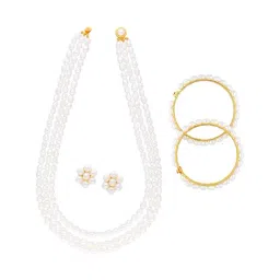Sri Jagdamba Pearls White Alloy Necklace Set-image-22