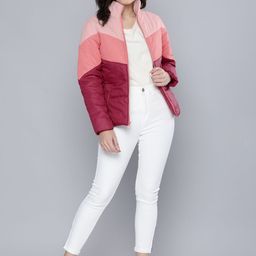 Chemistry Women Pink Colourblocked Mock-Collar Padded Jacket-image-32