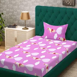 KLOTTHE Purple Cartoon 400 TC 100% Cotton Single Bedsheet With Pillow Cover- 2.25 x 1.50 m-image-38