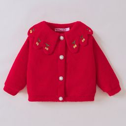 Kookie Kids Full Sleeves Jacket With Floral Embroidery - Red-image-46