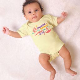 KNITROOT Diwali Theme Half Sleeves Shining Like Sparkles Glowing Like Diyas Text Printed Onesie - Yellow-picture-40