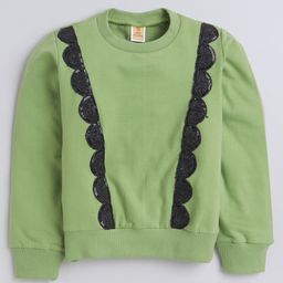 Aww Huunie Full Sleeves Sequin Gota Lace Embellished Autumn & Winter Wear Sweatshirt - Green-image-49
