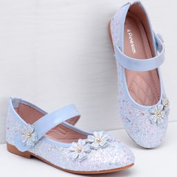 Pine Kids Velcro Closure Ballerina With Floral Applique - Blue-image-87