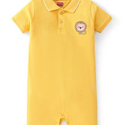 Babyhug 100% Cotton Knit Half Sleeves Romper Lion Print - Yellow-image-61