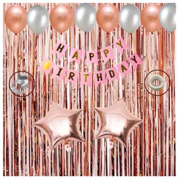 Puchku Happy birthday decoration set rose gold  theme 36 Pcs Combo for kids boys girls 2nd birthday-picture-2
