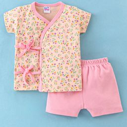 Ben Benny Single Jersey Half Sleeves Night Suit Floral Print - Pink-image-82