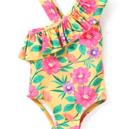 Babyhug One Shoulder Sleeveless with  Frill  Detailing V Cut Swimsuit Floral Print -  Yellow-picture-19