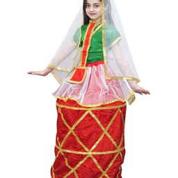 Kaku Fancy Dresses Manipuri Folk Dance Theme Costume - Red & Green-image-69