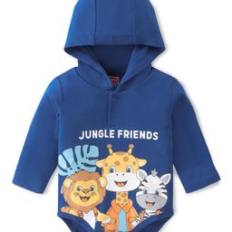 Babyhug 100% Cotton Interlock Knit Full Sleeves Hooded Onesies With Wild Animals Print - Navy Blue-image-96