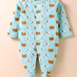 ToffyHouse Single Jersey Full Sleeves Sleep Suit with Bear Print - Aqua Blue-image-97