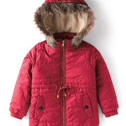 Yellow Apple Woven Full Sleeves Solid Colour Hooded Padded Jacket - Coral-image-56