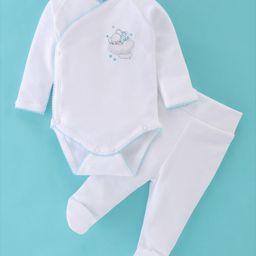 I Bears Cotton Interlock Knit Full Sleeves Onesie with Leggings Bear Print - White-image-98