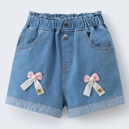 Mark & Mia Denim Washed Shorts with Bow Applique - Blue-image-33