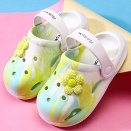 Babyoye Clogs with Back Strap Closure & Floral Applique - White & Yellow-picture-1