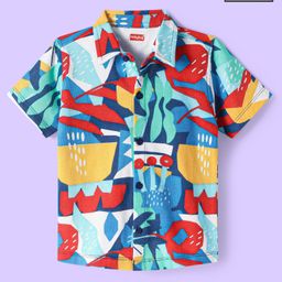 Babyhug Cotton Knit Half Sleeves Shirt with Abstract Print- Yellow & Blue-image-34