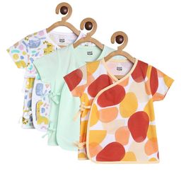 MINI KLUB Cotton Pack Of 3 Half Sleeves baby animals & Sun Printed Jhablas - White Green & Coral-picture-5
