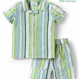 Babyoye Seer Sucker Half Sleeves Co-ords Shirt & Shorts Set with Stripes - Multicolor-image-36