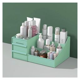House of Quirk Makeup Organizer with 3 Drawers Plastic Storage for Vanity Cosmetic Display Cases Large Capacity - Green-10