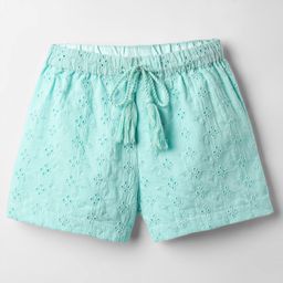 Kookie Kids Woven Floral Embroidered Shorts With Pockets and Drawstring - Aqua Blue-36