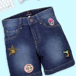 Kiddopanti Denim Mild Washed Alligator Badge Detailed Shorts - Medium Blue-image-1
