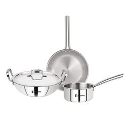 Bergner Tripro Triply Stainless Steel 4 Pc Cookware Set, 24 cm (3 Litre) Indian Wok/Kadai with Lid, 24 cm (1.5 Litre) Frypan, 16 cm (1.7 Litre) Teapan-image-51