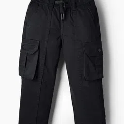 Ruff Cotton Woven Full Length Solid Colour Trouser With Cargo Pocket - Black-picture-9