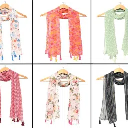 Printed Chiffon Women Multicolor Scarf, Stole, Fancy Scarf-image-97