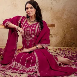 SANISA Women Ethnic Motifs Embroidered Kurta with Trousers & With Dupatta-picture-27