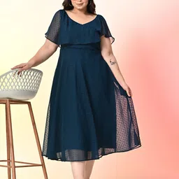 PrettyPlus by Desinoor.com Plus Size Flared Sleeve Georgette Fit and Flare Midi Dress-picture-0