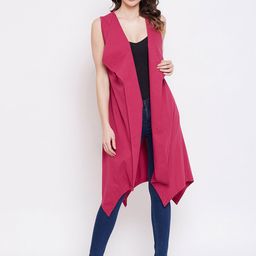 Hypernation Women Fuchsia Pink Solid Open Front Shrug image 1