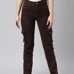 SHOWOFF Brown Straight Fit Mid Rise Cargo Jeans-image-58