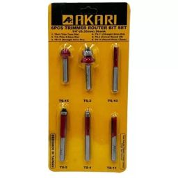 AKARI Router TRIMMER Bit Set 6.35 mm Shank Size Red & Chrome for Routing in Wood, TB-1 (Set of 6)-17