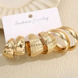 OOMPH Chunky Retro Textured Gold Tone Party Wear Hoop Earrings - Set of 3-2