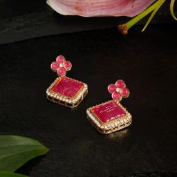 Zaveri Pearls Minimal Rani Pink Alloy Earrings-12