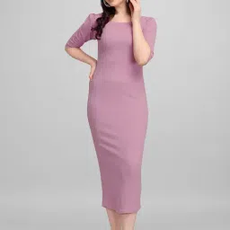 PURVAJA Lavender Knitted Slim Fit Bodycon Dress-image-2