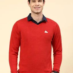 Monte Carlo Red Wool Blend Regular Fit Solid Pullover-17