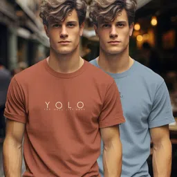 BULLMER Men Pack Of 2 Graphic Printed Round Neck Cotton T-shirts-image-28