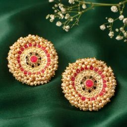 Zaveri Pearls Pink Stones & Clustered Pearls Ethnic Circular Stud Earrings - ZPFK10135-70