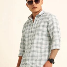 Bushirt Light Blue 100% Cotton Checked Shirt-image-97